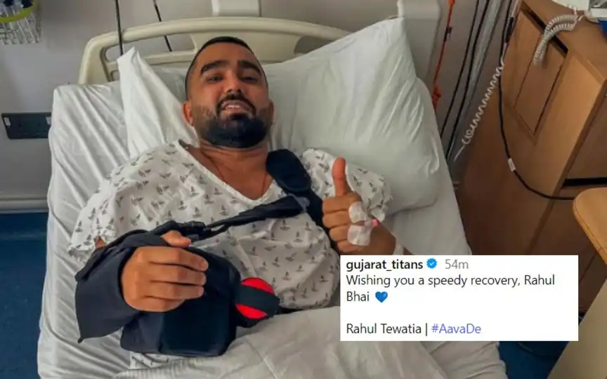 Rahul Tewatia underwent shoulder surgery in London [Source: @gujarat_titans/instagram.com]