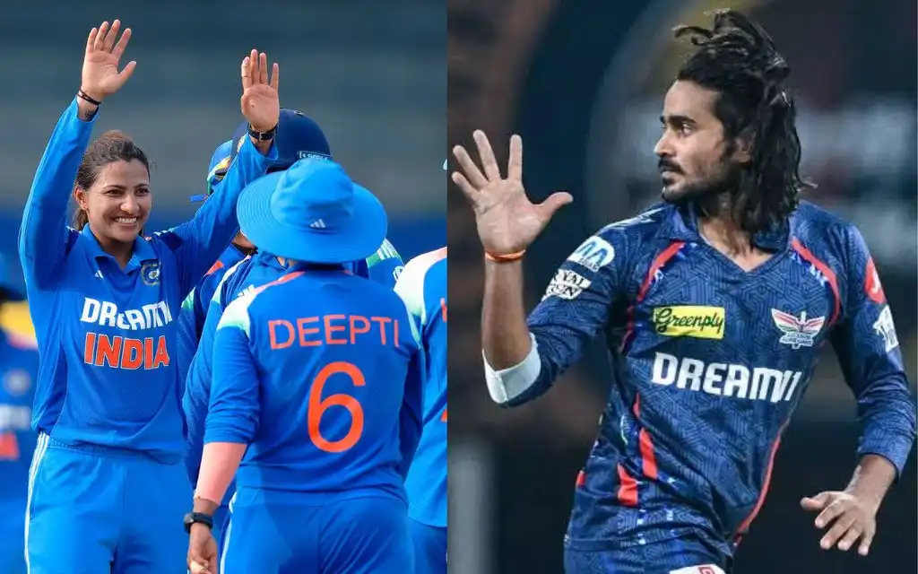 India women's team and Digvesh Rathi [Source: @BCCIWomen, @Vipintiwari952/x]