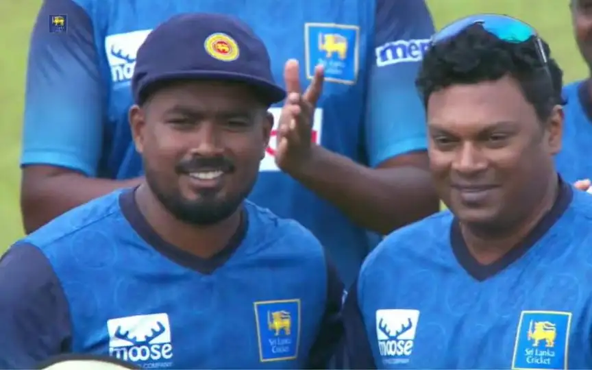 Tharindu Rathnayake made his Test debut in SL vs BAN 1st Test [Source: @thesidelinesLK/x.com]