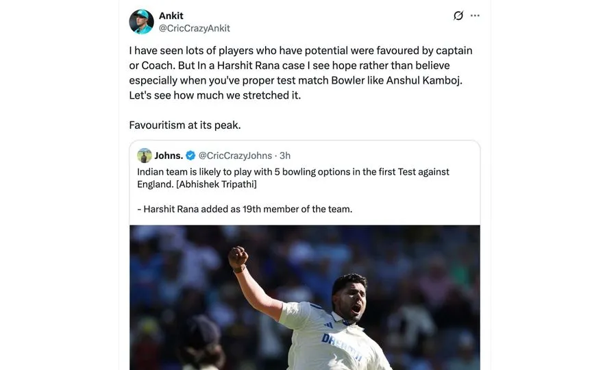 Fan tweet [Source: @CricCrazyAnkit/X.com]