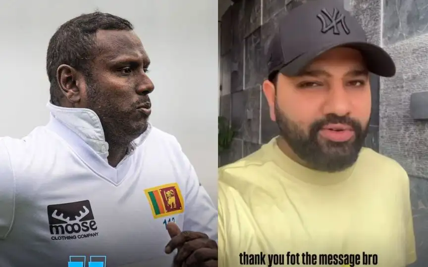 Angelo Mathews and Rohit Sharma [Source: @cricketgully/X.com]