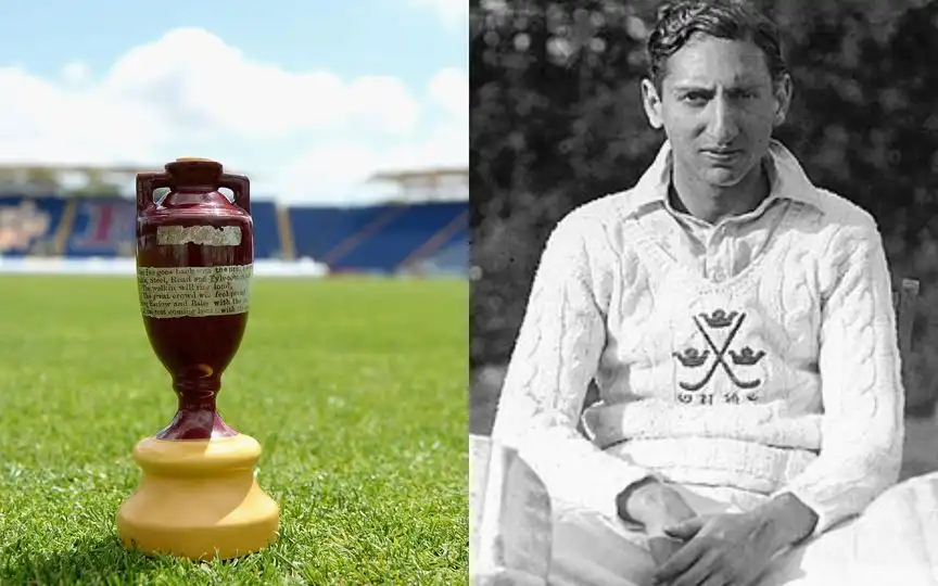 The Ashes Urn And Ifitikhar Ali Khan Pataudi [Source: @cricketcomau, @IndoIslamicPage/x.com]