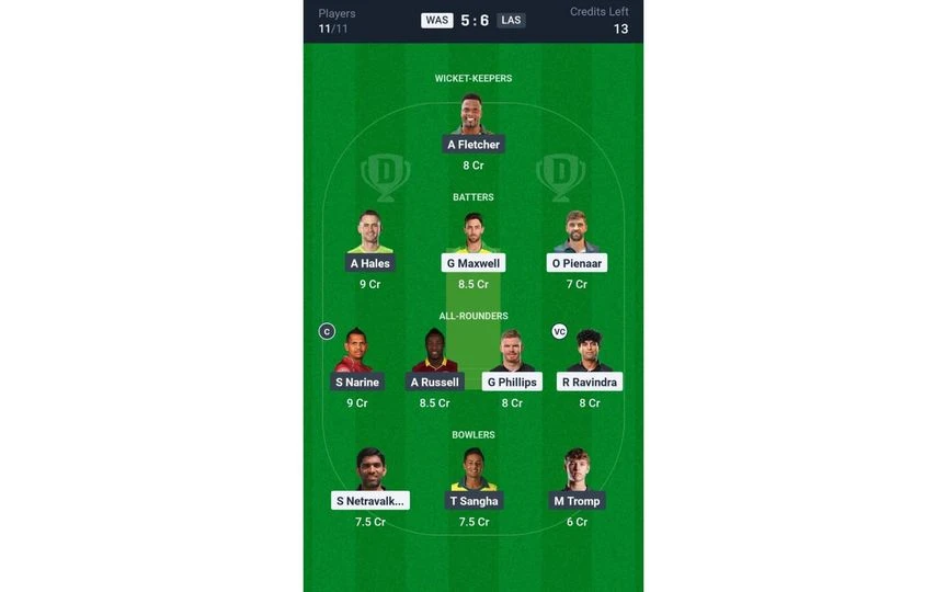 WAS vs LAS MLC 2025 Match 8: Dream11 Team 2 [Source: @Dream11 App]