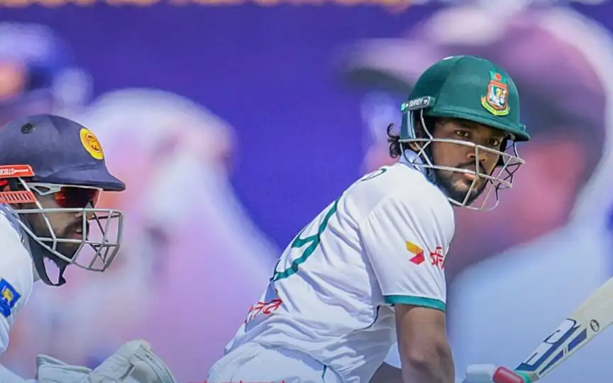 Najmul Hossain Shanto in action on Day 1 [Source: @OfficialSLC/x]