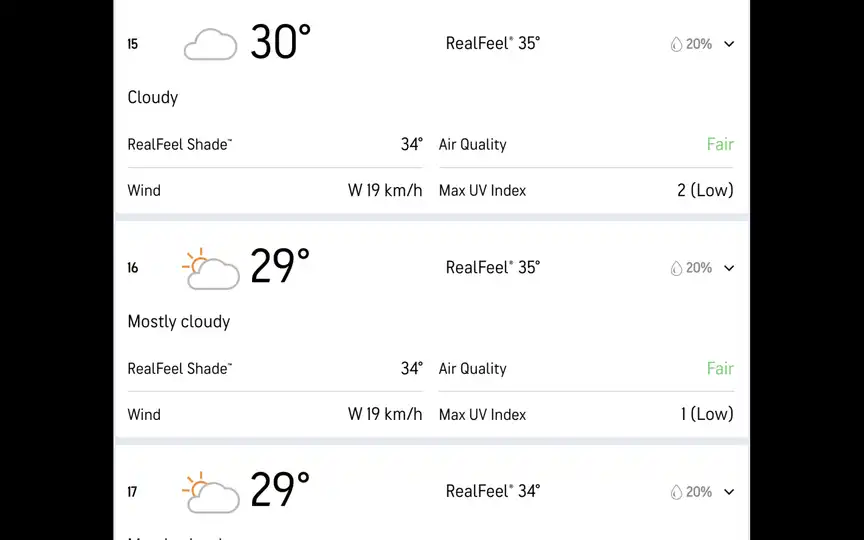 Weather in Galle according to AccuWeather (Source:AccuWeather)