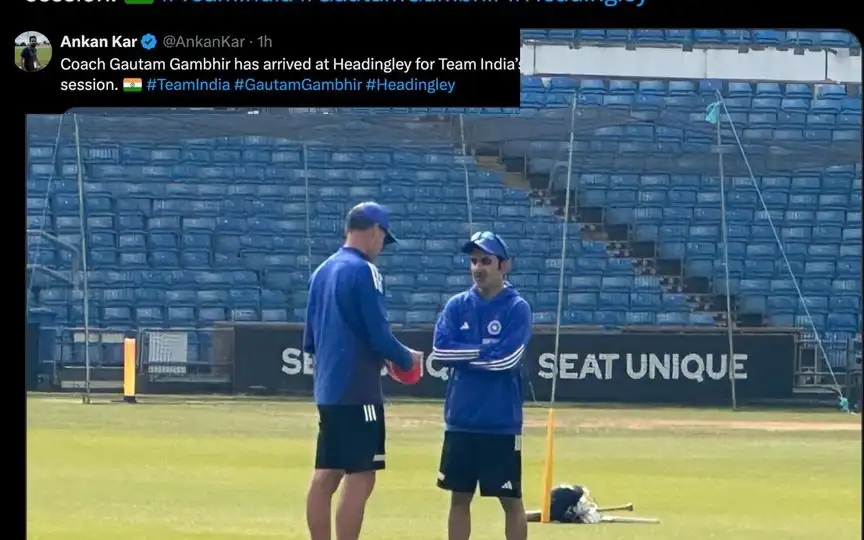 Head coach Gambhir joins the squad [Source: @AnkanKar/x.com]
