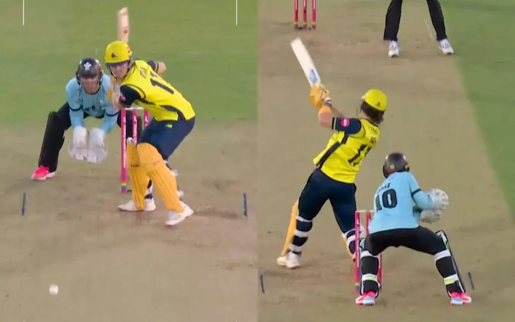 Dewald Brevis hammers a massive Six in T20 Blast [Source: @hantscricket/X.com]
