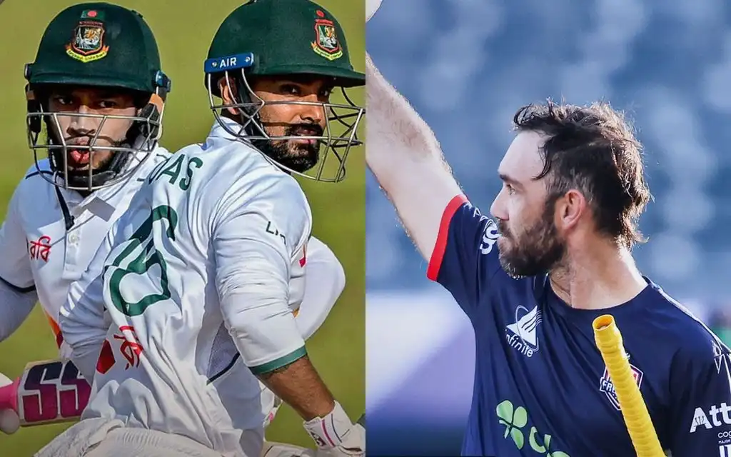 Bangladesh batters and Glenn Maxwell [Source: @ICC, @MLCricket/x]