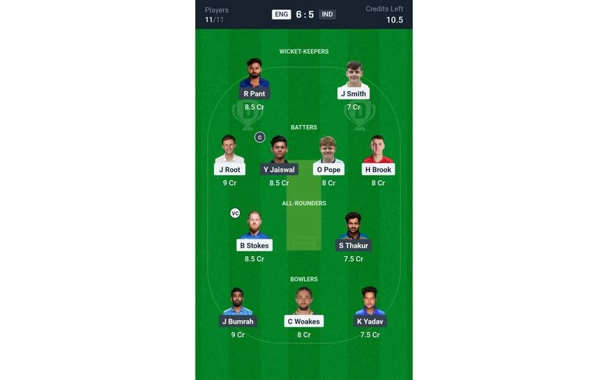 ENG Vs IND 1st Test: Dream11 Team 2 [Source: @Dream11 App]