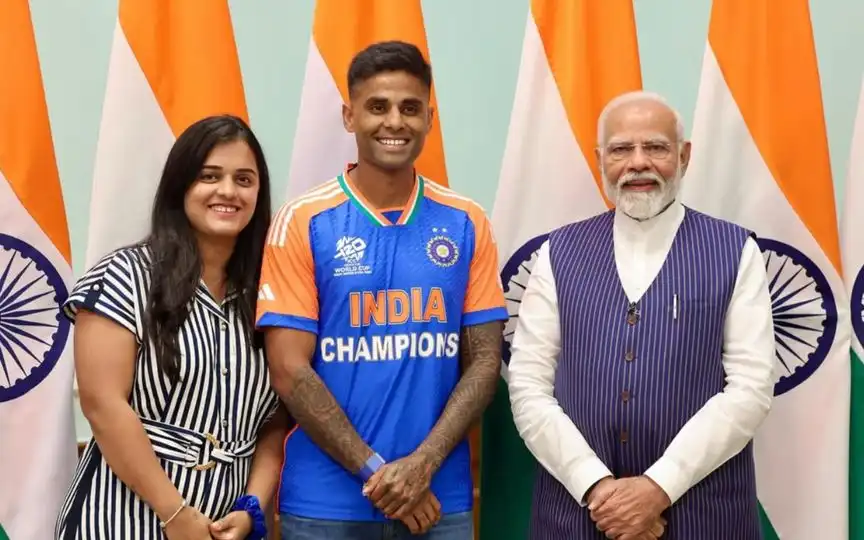 SKY and Devisha meeting PM Modi after T20 World Cup win (Instagram.com/devishashetty_)