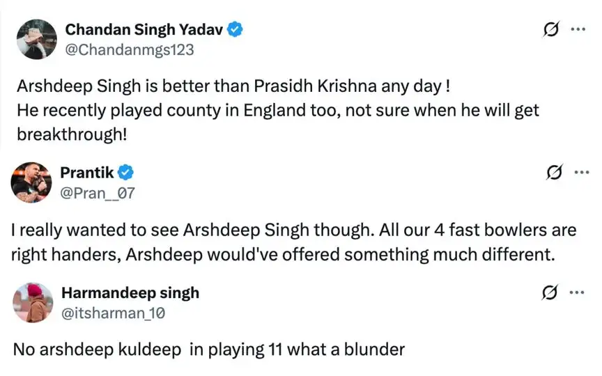 Fan tweets on Arshdeep Singh [Source: @Chandanmgs123, @Pran__07, @itsharman_10/X.com]