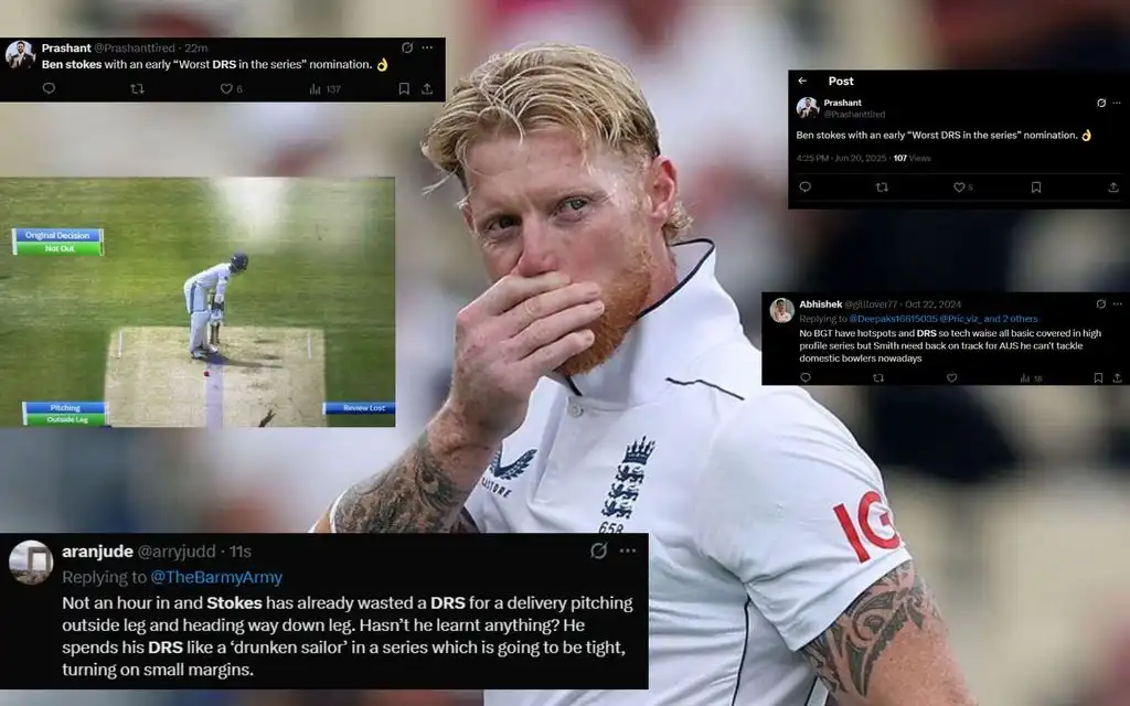 Ben Stokes wastes a DRS [Source: @Nath_Salop/X.com]
