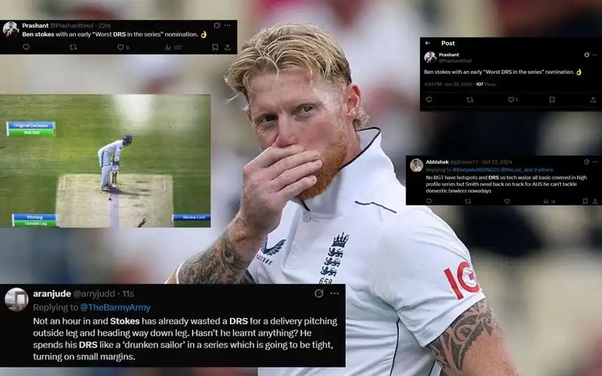 Ben Stokes wastes a DRS [Source: @Nath_Salop/X.com]