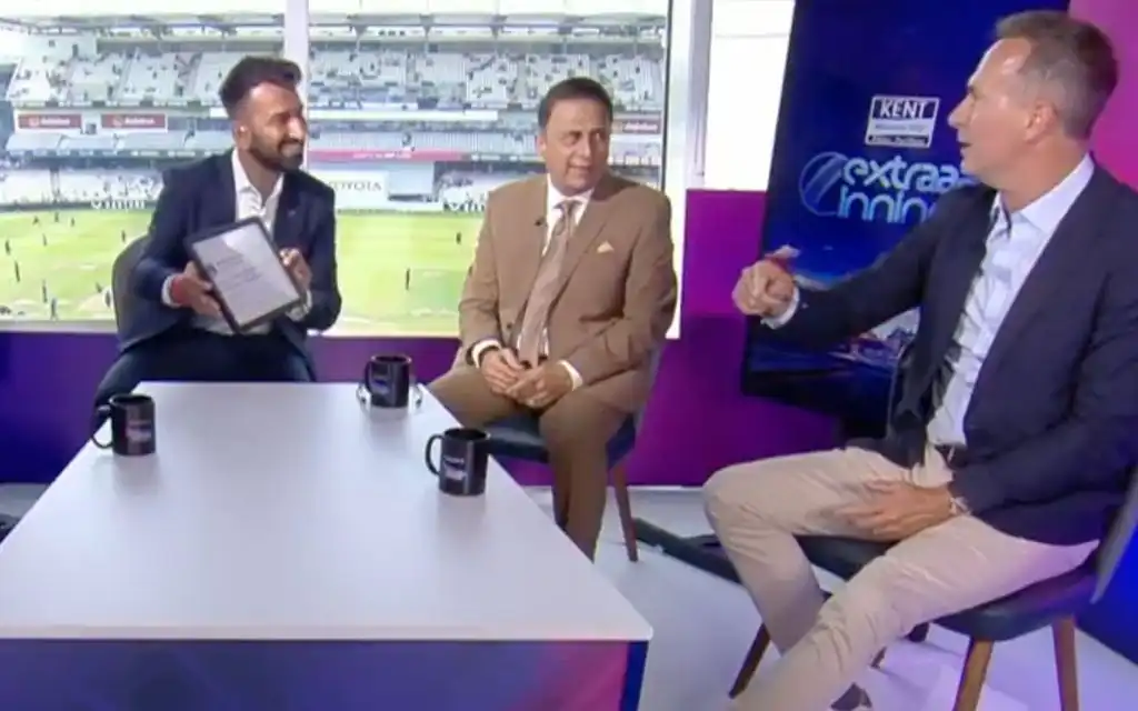 Cheteshwar Pujara with Michael Vaughan (Source:@SonySportsNetwk/X.com)