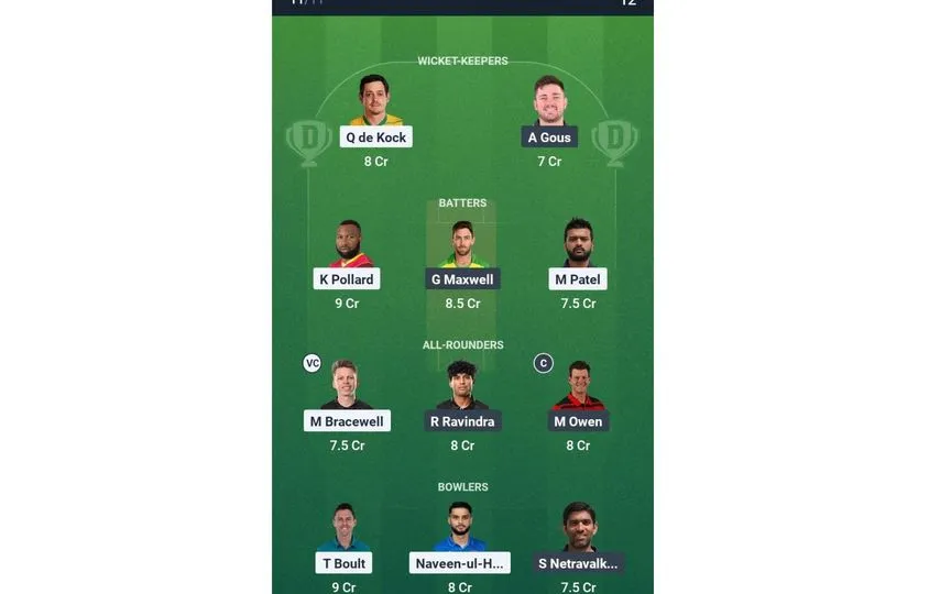 NY vs WAS Match 11: Dream11 Team 2 (Source: Dream11 App)