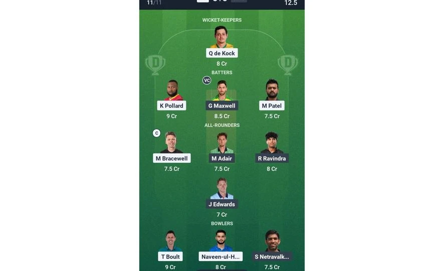 NY vs WAS Match 11: Dream11 Team 1 (Source: Dream11 App)