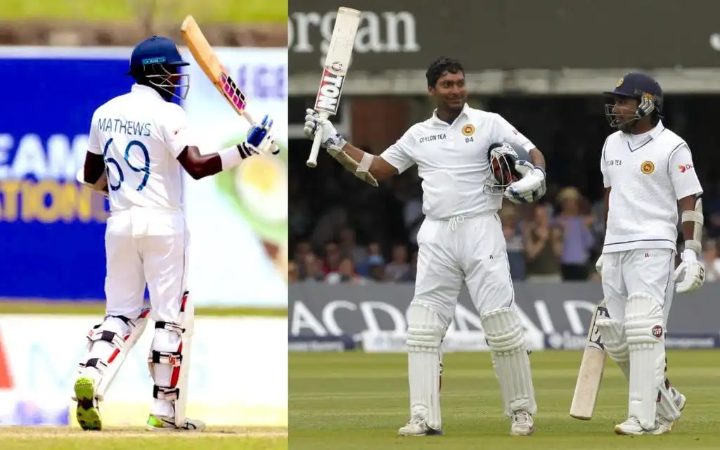 Angelo Mathews, Kumar Sangakkara, Mahela Jayawardene [Source: @cricket_broken, @ICC/x.com]