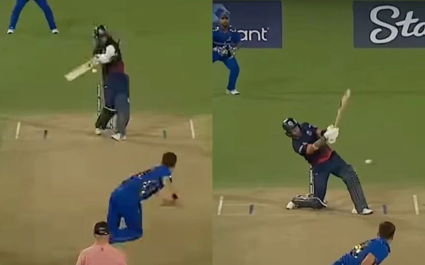 Glenn Maxwell against Trent Boult (Source: mlc and minewyork/Instagram)