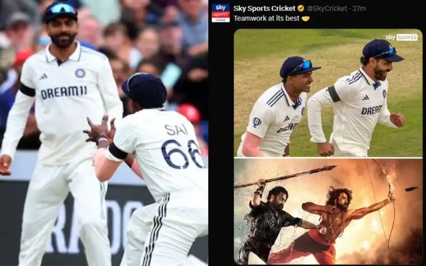 Meme Mania! English Media Hails Jadeja-Sudharsan Catch With RRR-Themed Nod Meme Mania! English Media Hails Jadeja-Sudharsan Catch With RRR-Themed Nod