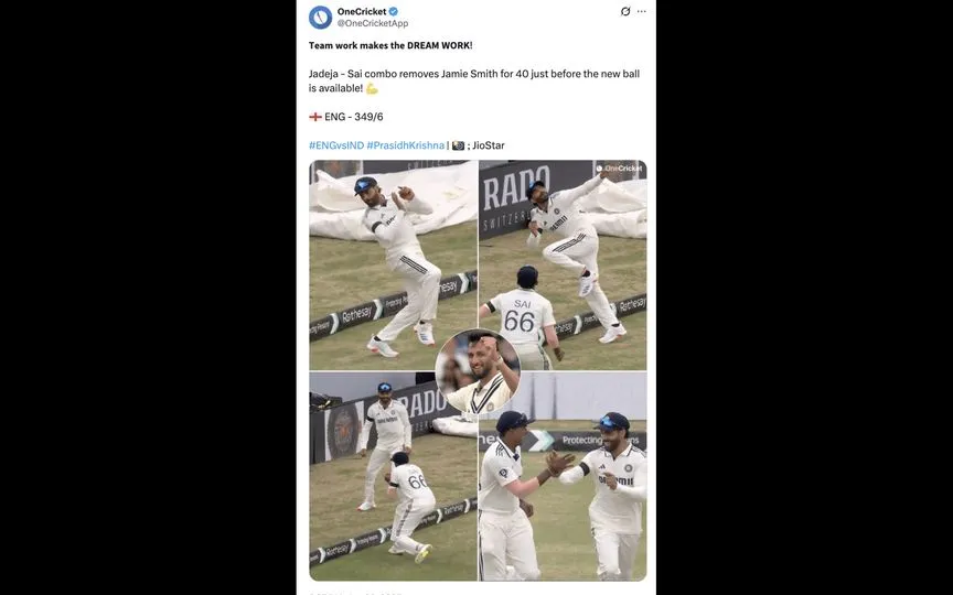 Jadeja-Sai Sudharsan catch (Source:@OneCricketApp/X.com)