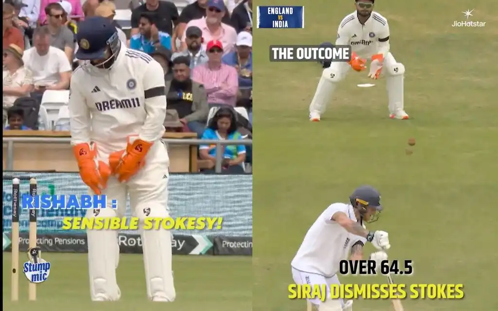 Rishabh Pant leading to the wicket of Ben Stokes [Source: @StarSportsIndia/x.com]