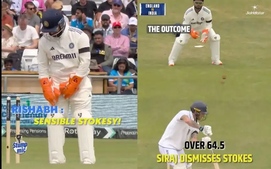 Rishabh Pant leading to the wicket of Ben Stokes [Source: @StarSportsIndia/x.com]