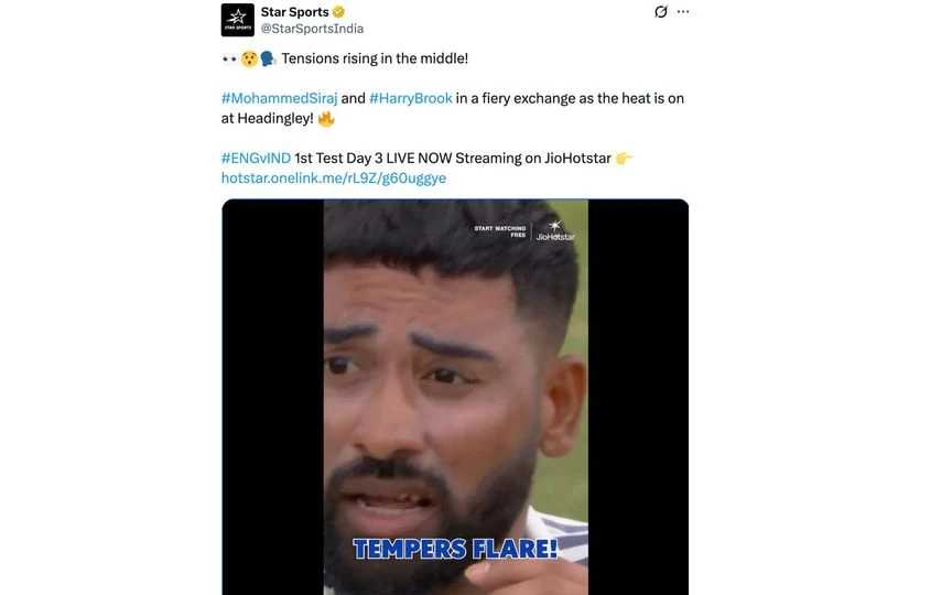 Siraj's face-off with Brook [Source: @StarSportsIndia/X.com]