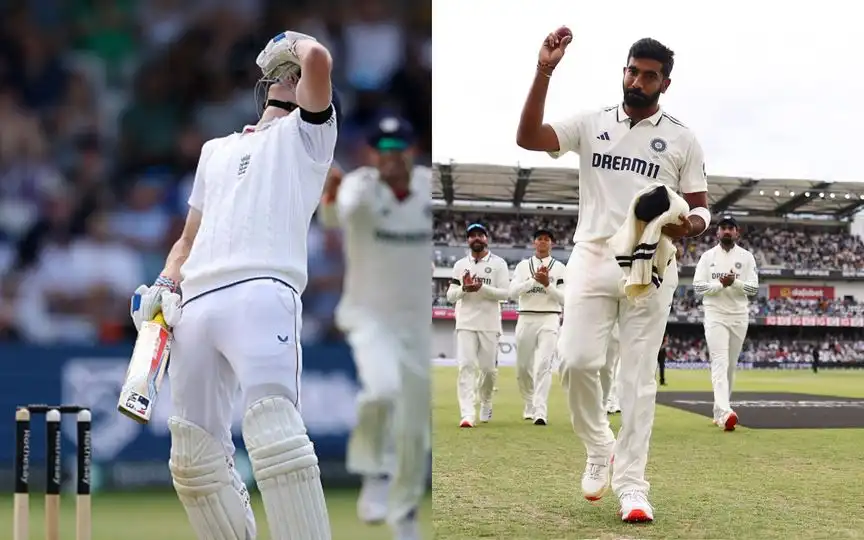 Harry Brook and Jasprit Bumrah (Source: @englandcricket/X.com)