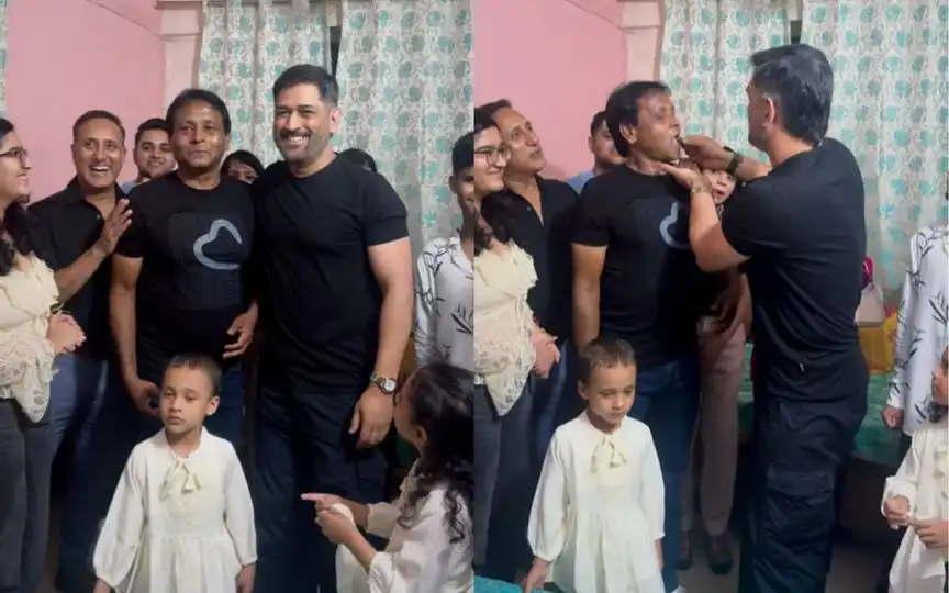 MS Dhoni with Surender Kumar (Source: @bajaj.sumeetkumar/Instagram.com)