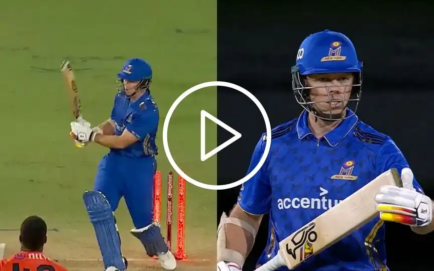 Michael Bracewell calls for a DRS after getting bowled against Unicorns in MLC 2025 [Source: @MLCricket/x.com]