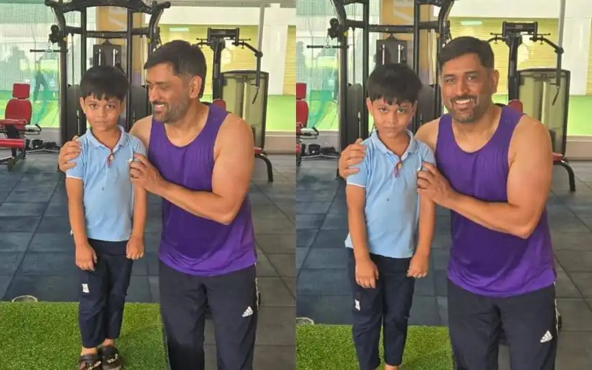 MS Dhoni with Sourabh Tiwary's son [Source: Saurabh Tiwary/Facebook]