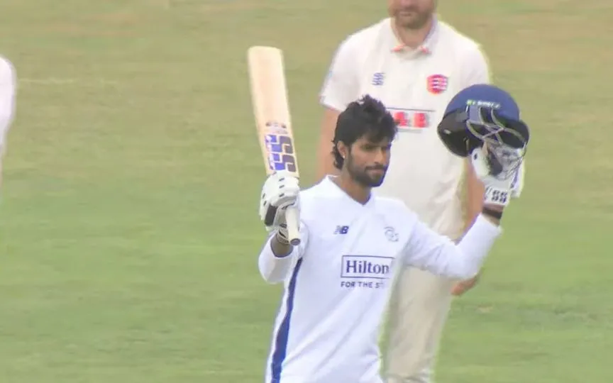 Tilak Varma after century for Hampshire (Source: @BpSukumaran/X.com)