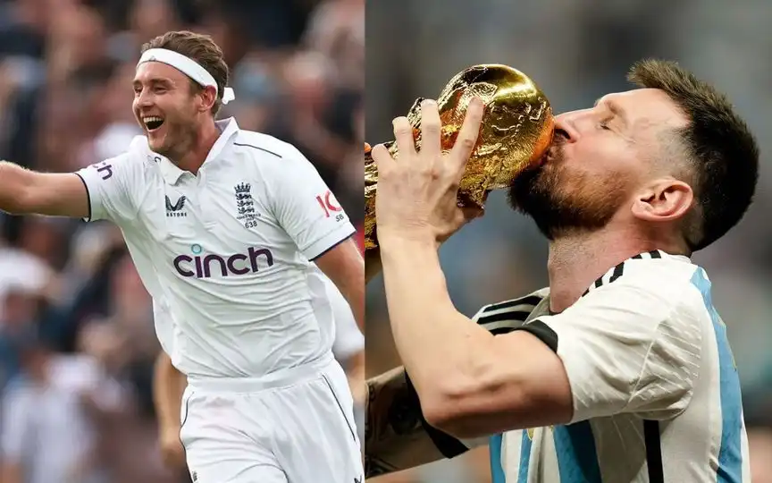 Stuart Broad and Lionel Messi [Source: @TheBarmyArmy, @PopBase/x.com]