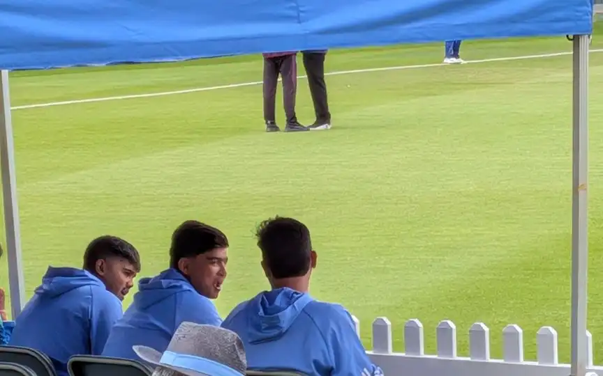 Vaibhav Suryavanshi In The Dugout With Teammates (Source: @battleground_k/x.com)
