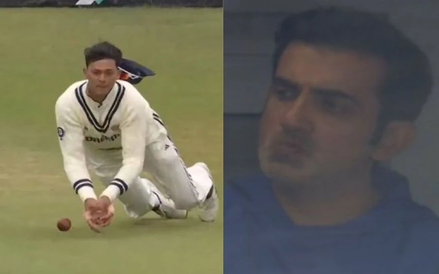 Gautam Gambhir reacts to Jaiswal's catch drop [Source: @Imchauhan28/X.com]