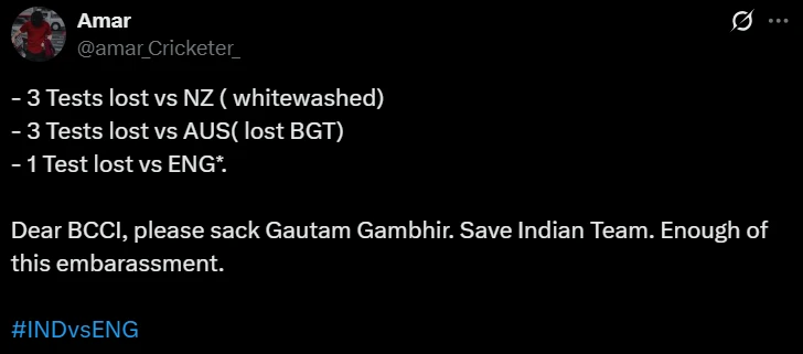 Fan tweet [Source: @amar_Cricketer_/X.com]