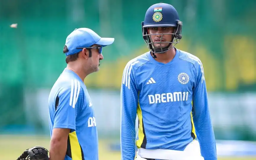 Gautam Gambhir with Shubman Gill [Source: @ASHUTOSHAB10731/X]
