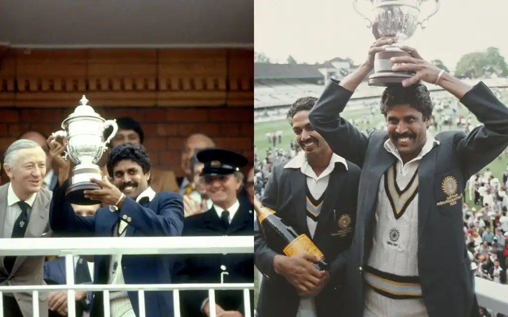 Kapil Dev with the 1983 World Cup [Source: @cricbuzz, @ICC/x.com]