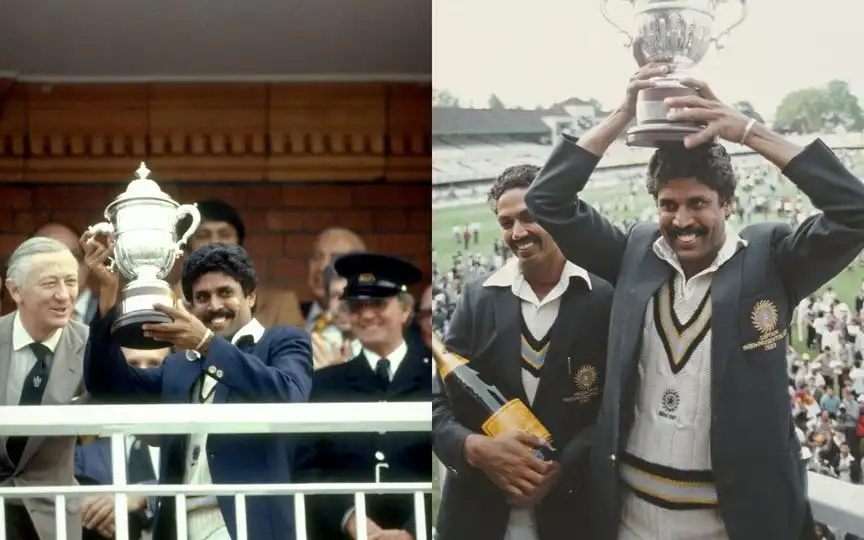 Kapil Dev with the 1983 World Cup [Source: @cricbuzz, @ICC/x.com]