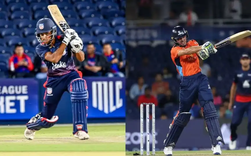 Saiteja Mukkamalla and Sanjay Krishnamurthi in MLC 2025 [Source: @usacricket, @SFOUnicorns/x.com]
