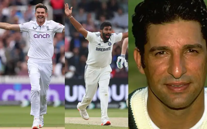 James Anderson, Jasprit Bumrah and Wasim Akram [Source: @photodavidson, @BoltonFM/x.com]