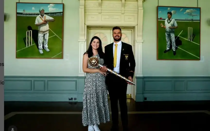 Markram and Nicole with the WTC 2025 Mace (Instagram.com/nicoledmarkram)