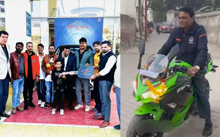 Rinku Singh's proud father with vehicles attained by his son (X.com/@rinkusaurabh35 & @mufaddal_vohra)