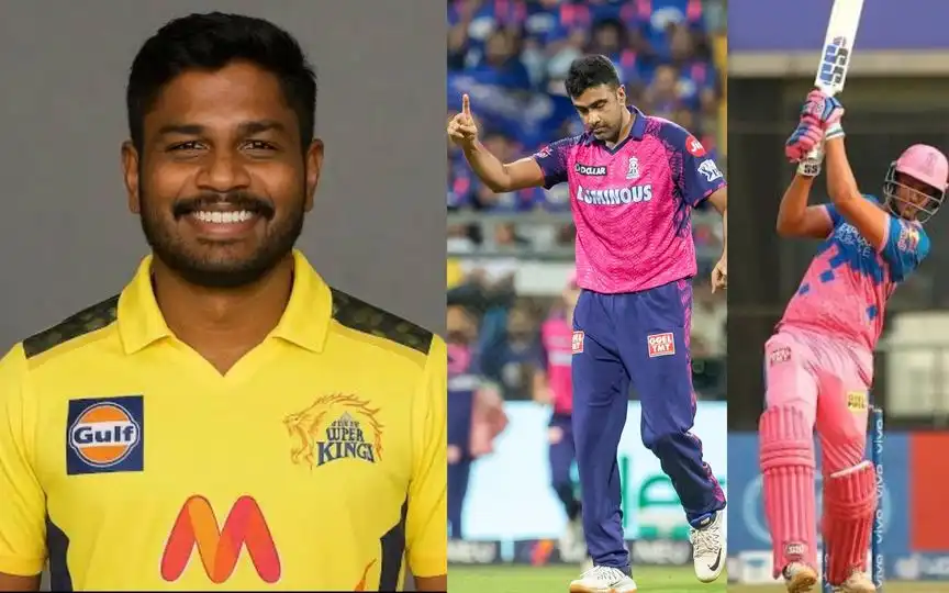 Sanju Samson, Ravi Ashwin and Shivam Dube [Source: @rajasthanroyals, @CricketSatire/x.com]