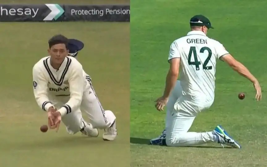 Yashasvi Jaiswal and Cameron Green dropping catches (Source:@141Adelaide_/X.com)