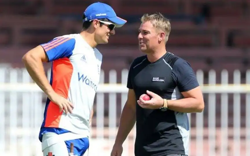 Sir Alastair Cook and Shane Warne together [Source: @KRNayar1/X.com]