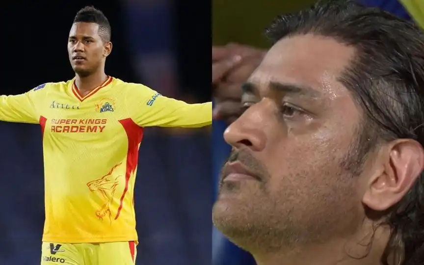 Akeal Hosein and MS Dhoni [Source: @StanMSD,  @imkevin149/x.com]