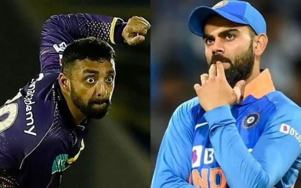 Varun Chakaravarthy and Virat Kohli [Source: @KKRSince2011, @MKhalid87722454/x.com]