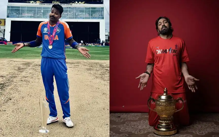 Krunal Pandya doing the iconic Hardik Pandya pose after winning the IPL trophy (X.com/@BluntIndianGal)  