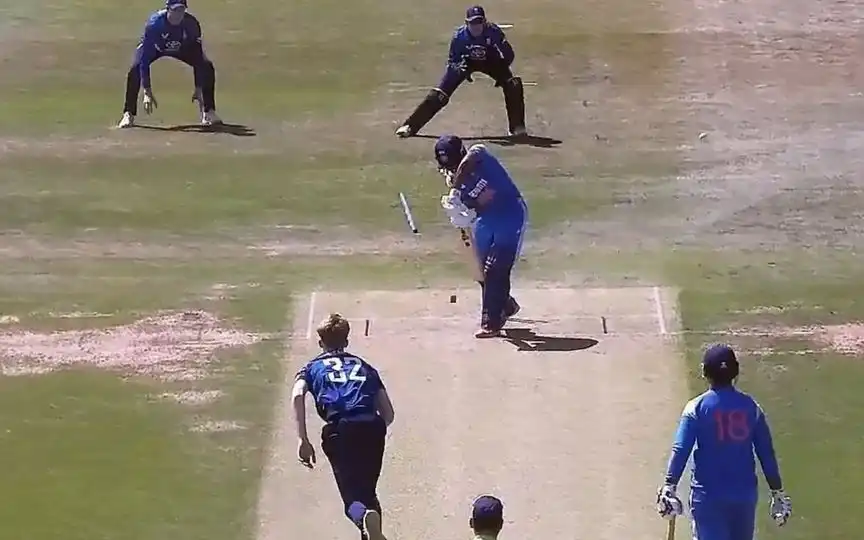 Ayush Mhatre bowled in 2nd match (Source:@Varungiri0/X.com)